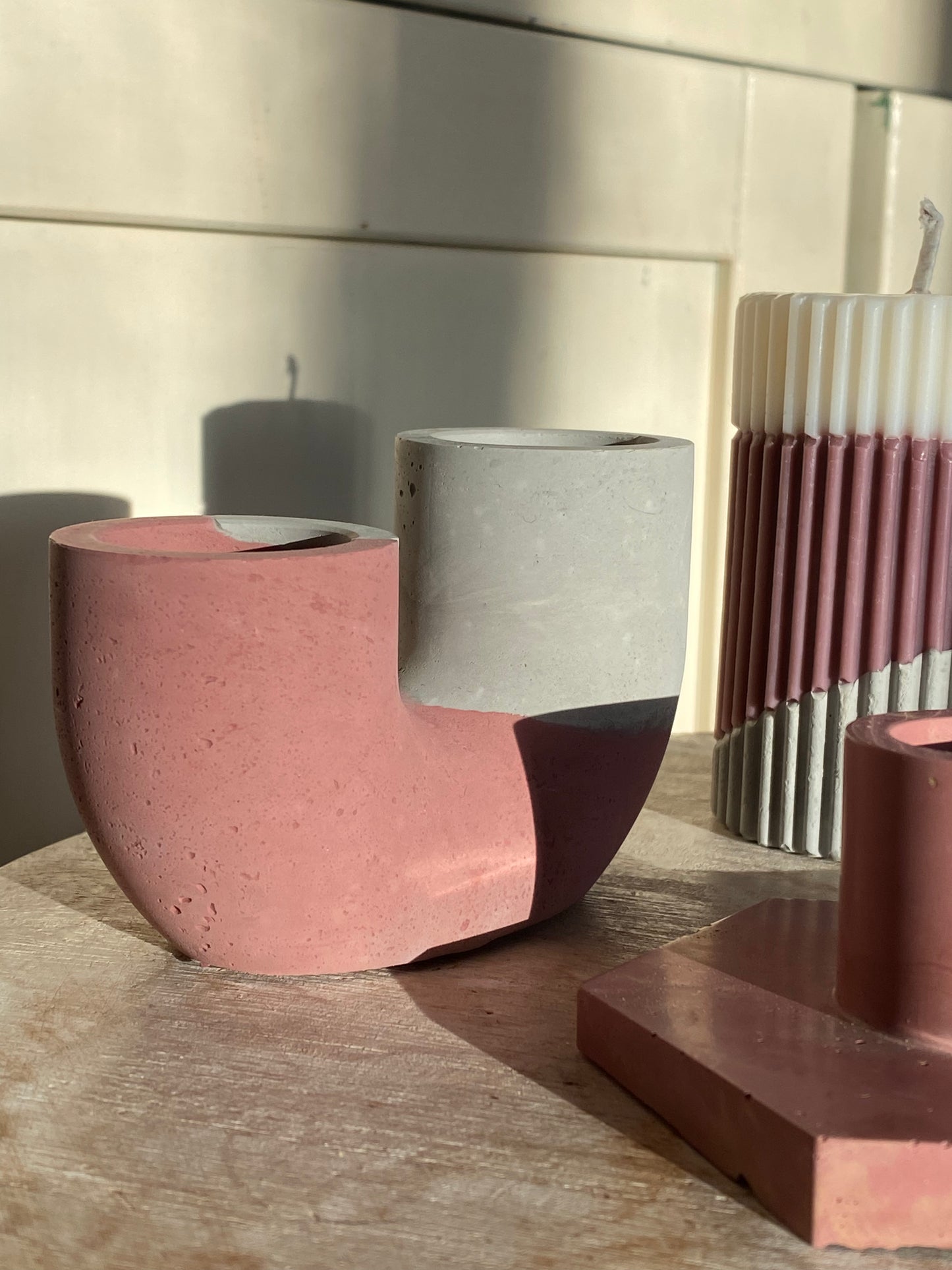 Handmade concrete double candle holder for minimalist and industrial home decor