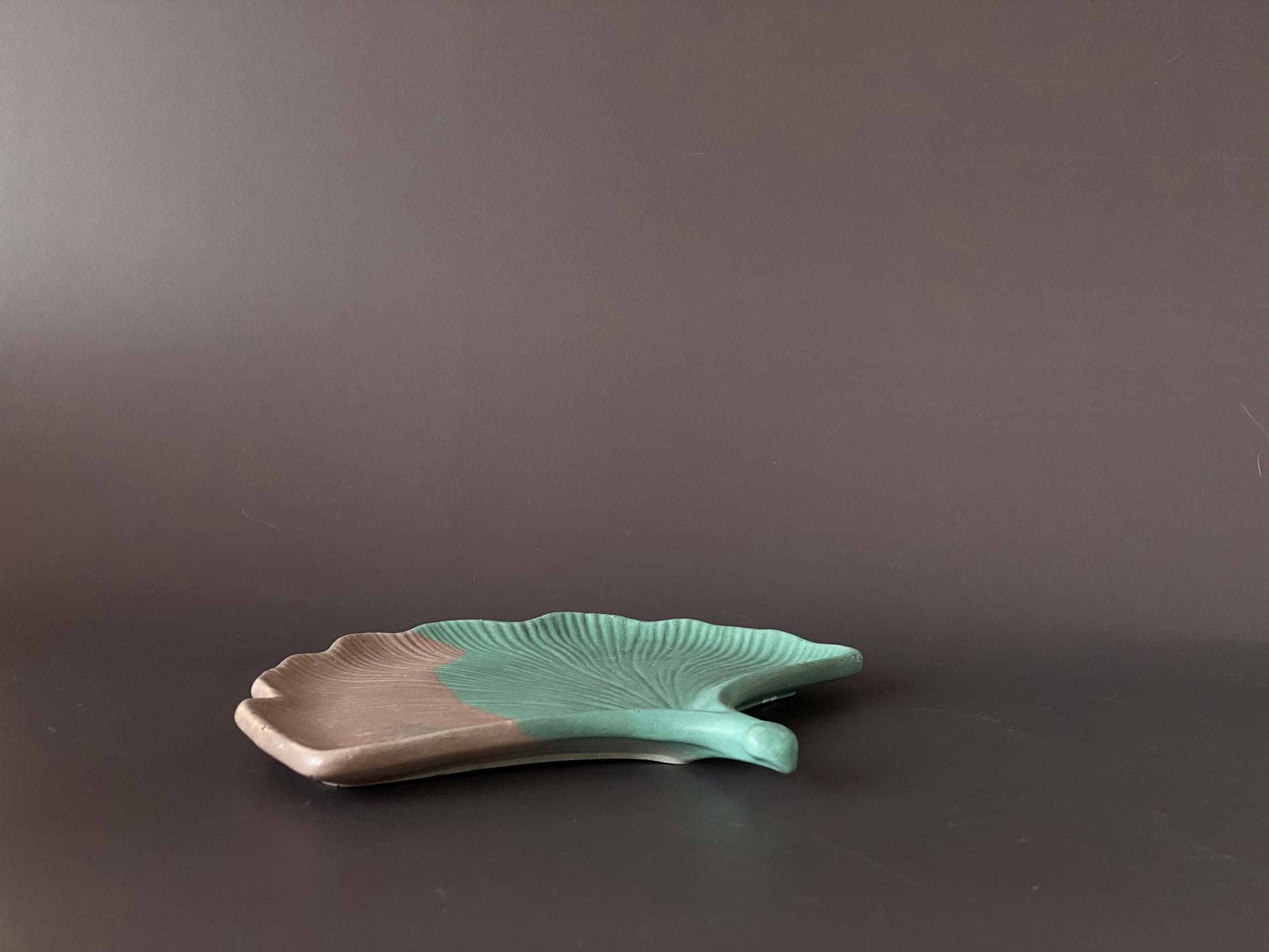 Concrete Ginkgo-Leaf tray earthy tones with green and brown color jewellery tray for minimalistic home decor