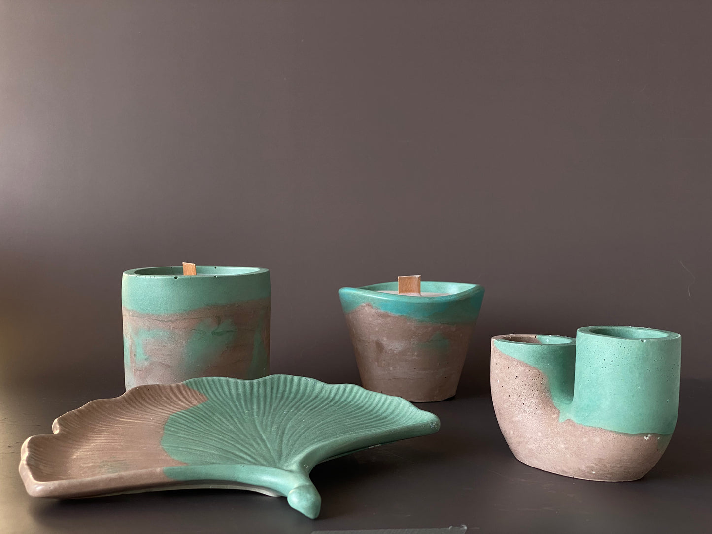 Handmade concrete double candle holder for minimalist and industrial home decor