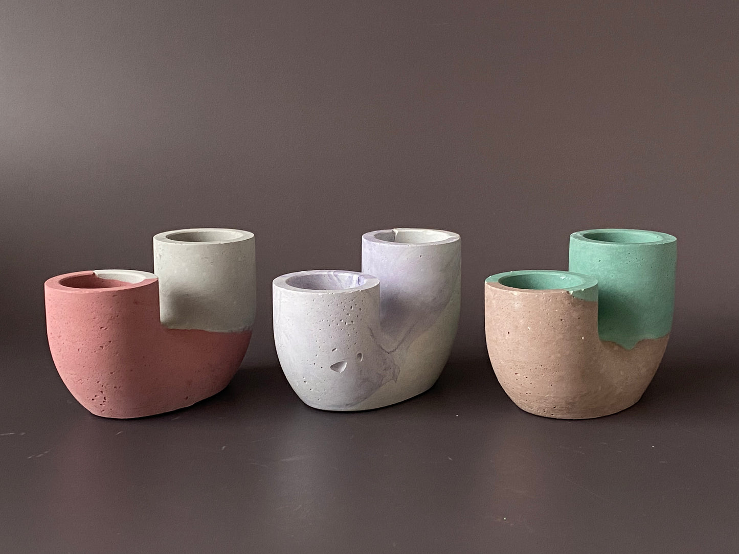 Handmade concrete double candle holder for minimalist and industrial home decor