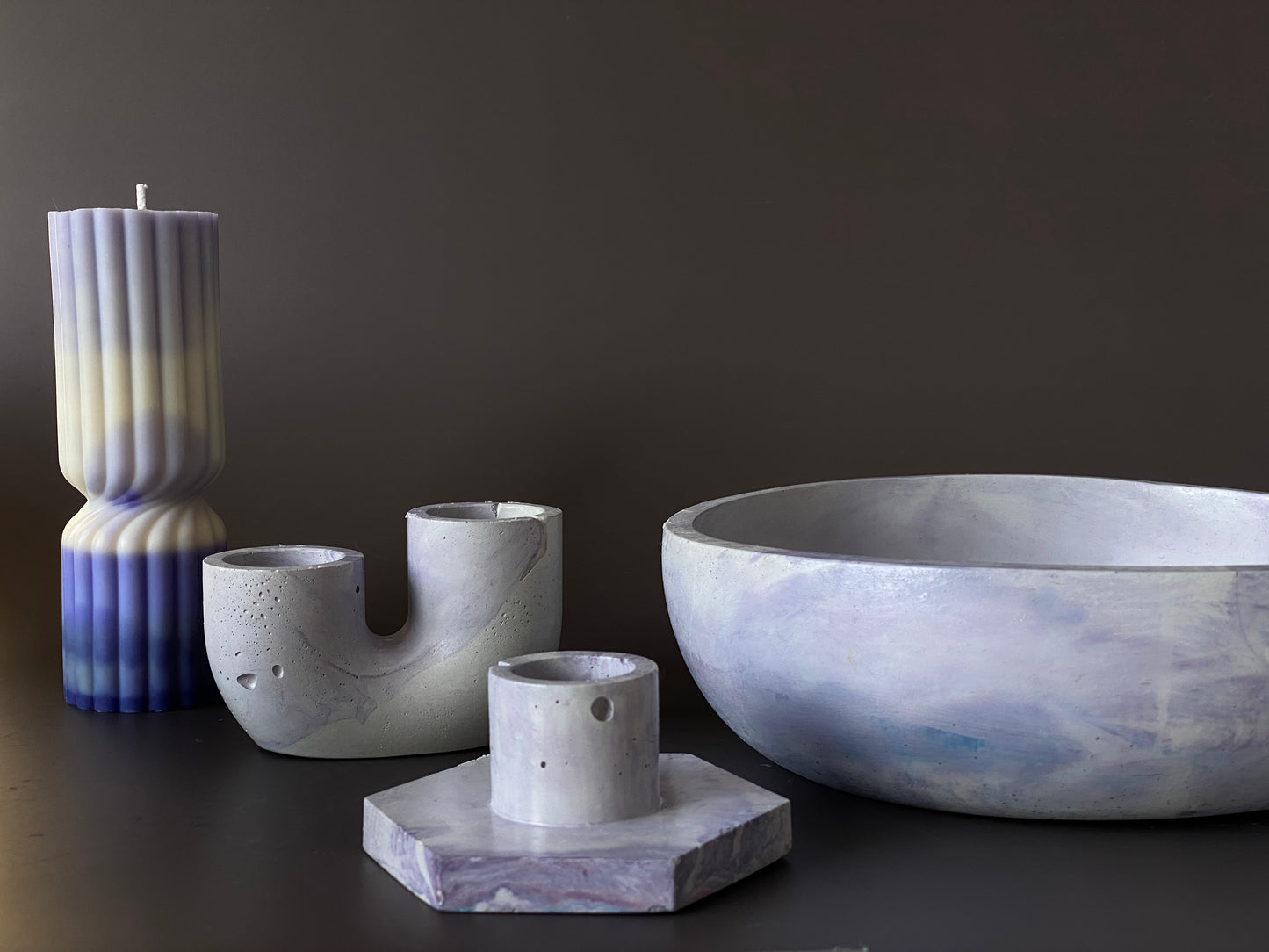 marbled concrete bowl candle holder purple and white for minimalistic home decor