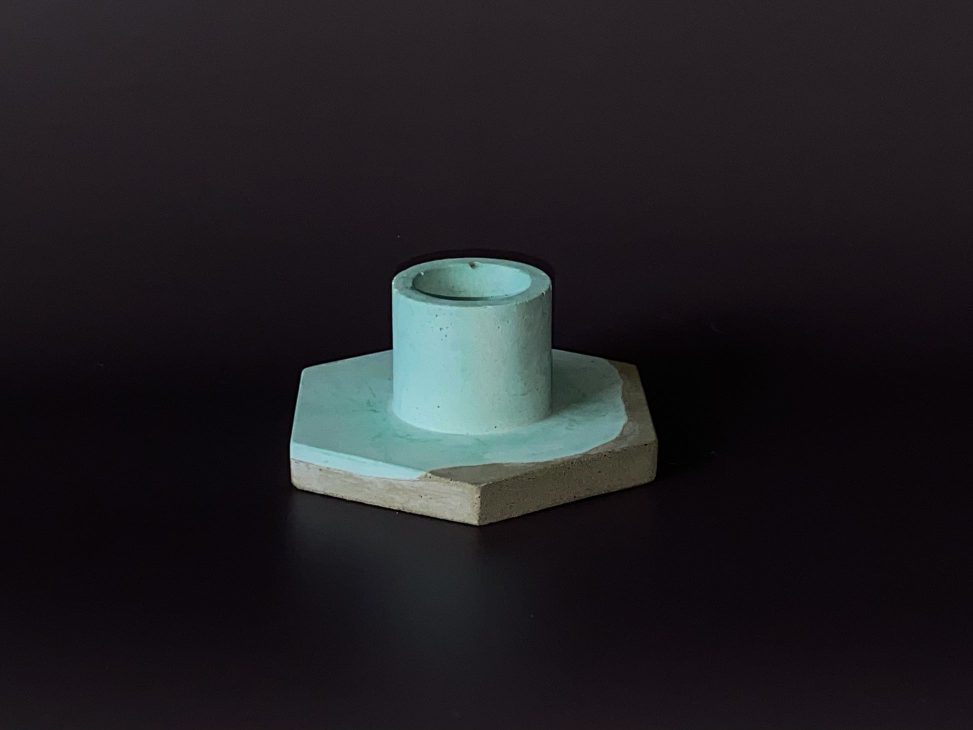 Handmade concrete candle holder, green and grey colour for minimalist and industrial home decor