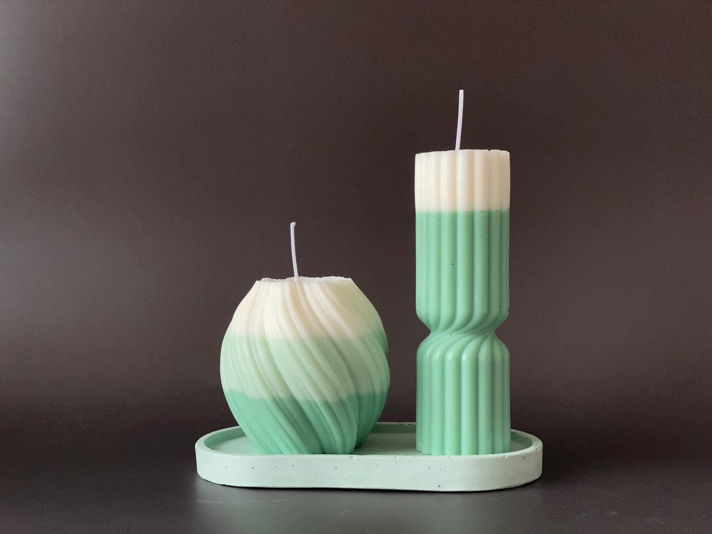 hand-poured soy-wax pillar decor candles, ribbed, swirl and bubble design for stylish home decor