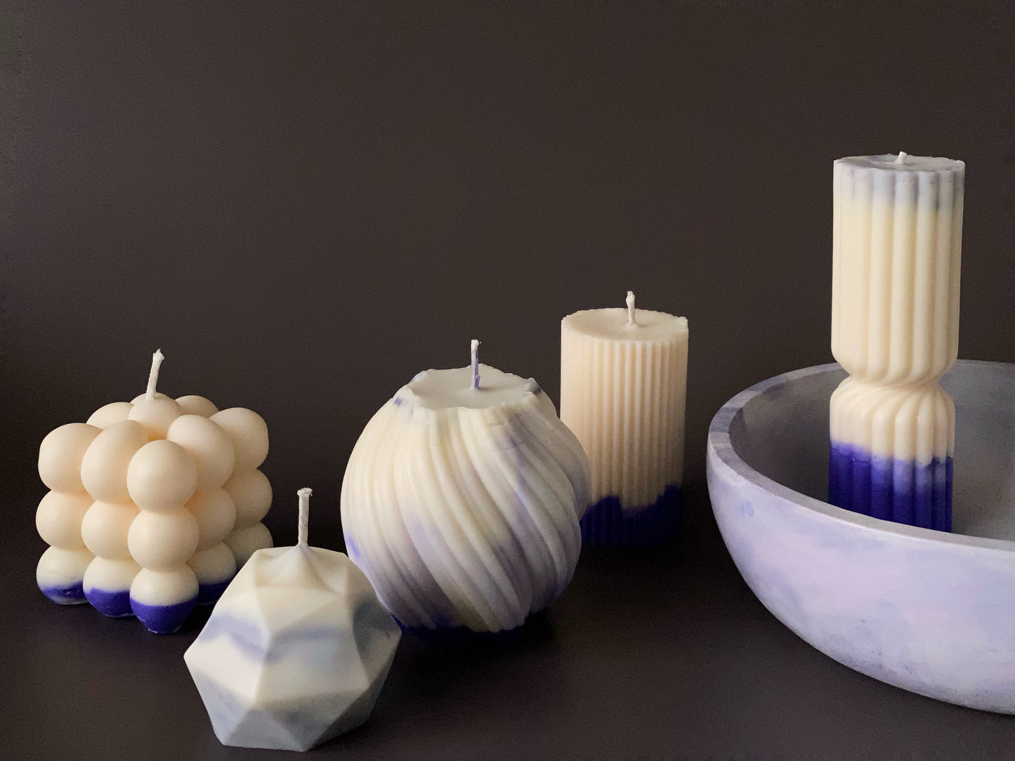 Hand-poured soy-wax pillar candle - swirl design