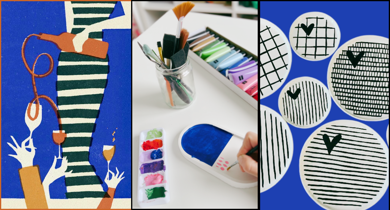 sip & paint concrete jewellery tray painting